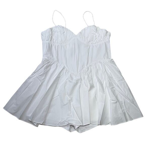 Good American Sleeveless V-Neck Poplin Babydoll Mini Dress - Picture 2 of 10